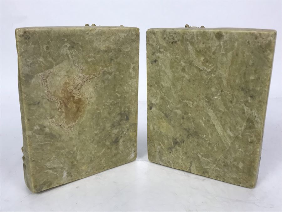 Pair Of Deep-Relief Carved Soapstone Chinese Bookends 5W X 1.5D X 6H [Photo 3]