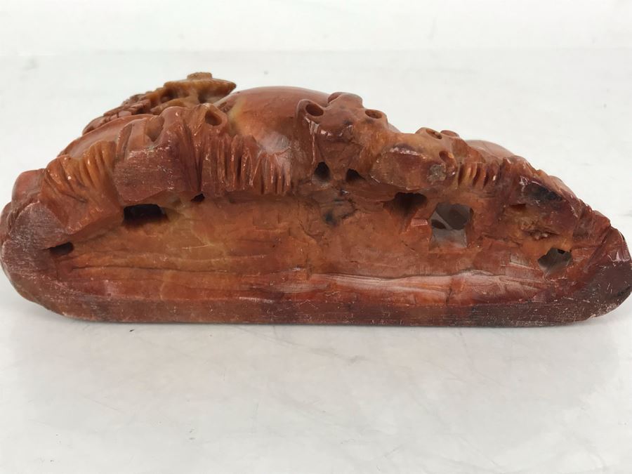 Vintage Chinese Carved Red Soapstone Vase 6W X 2D X 2.5H [Photo 12]
