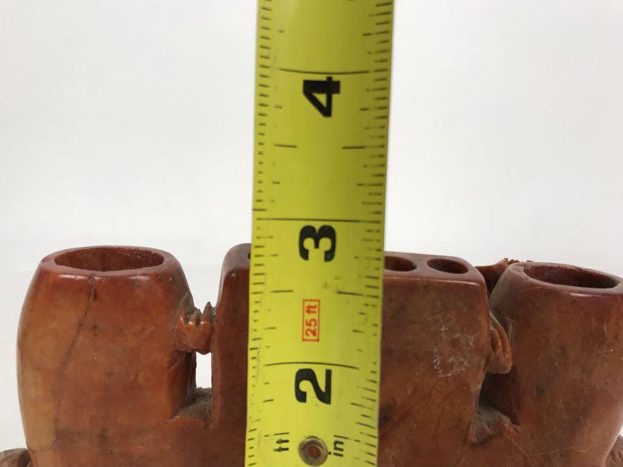 Vintage Chinese Carved Red Soapstone Vase 6W X 2D X 2.5H [Photo 16]