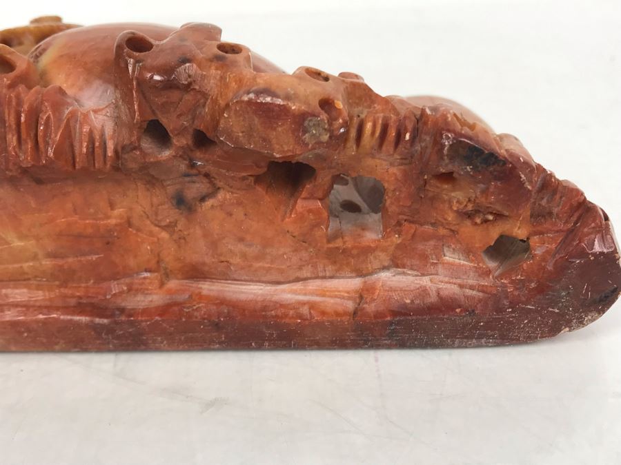 Vintage Chinese Carved Red Soapstone Vase 6W X 2D X 2.5H [Photo 14]