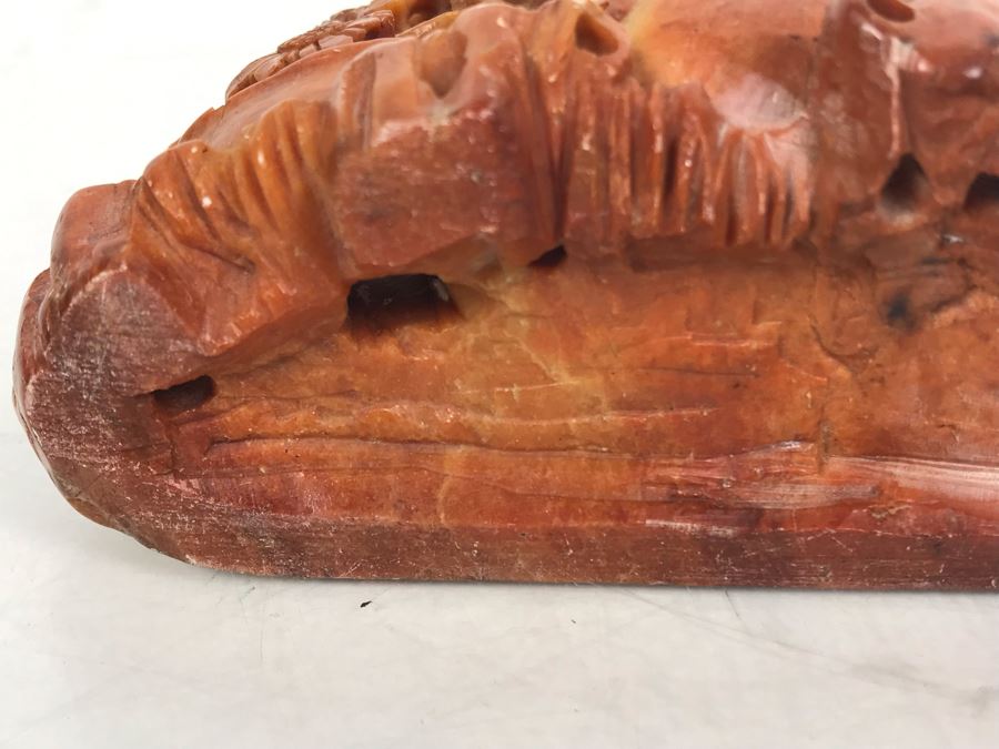 Vintage Chinese Carved Red Soapstone Vase 6W X 2D X 2.5H [Photo 13]