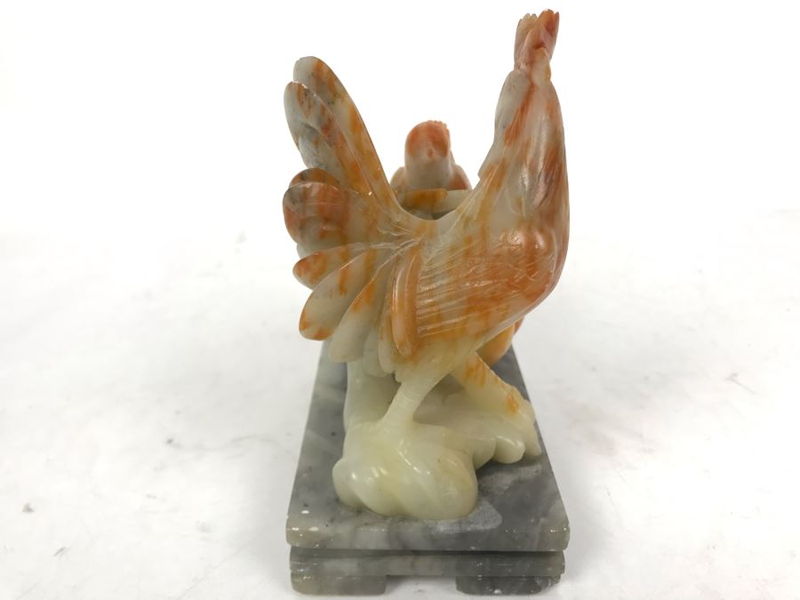 Vintage Asian Carved Stone Sculpture Of Rooster And Baby Chick 5W X 3D X 5H [Photo 4]