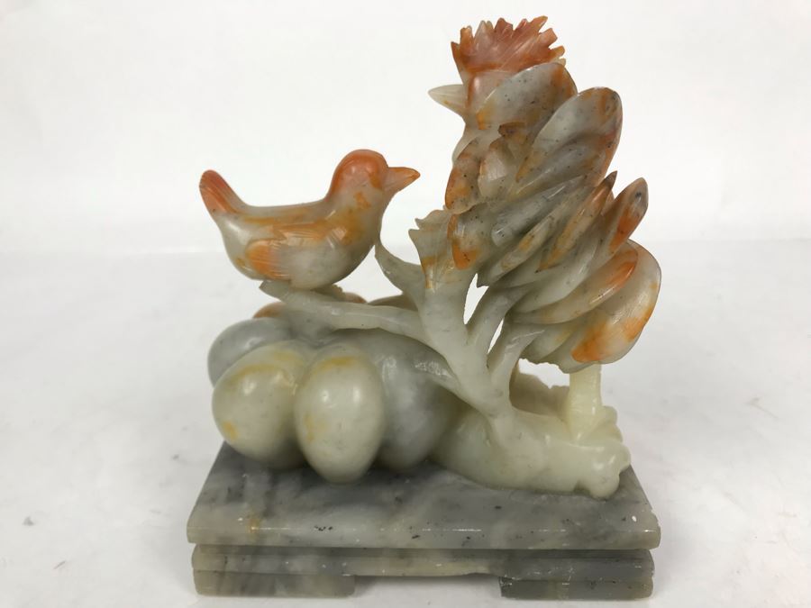 Vintage Asian Carved Stone Sculpture Of Rooster And Baby Chick 5W X 3D X 5H [Photo 5]