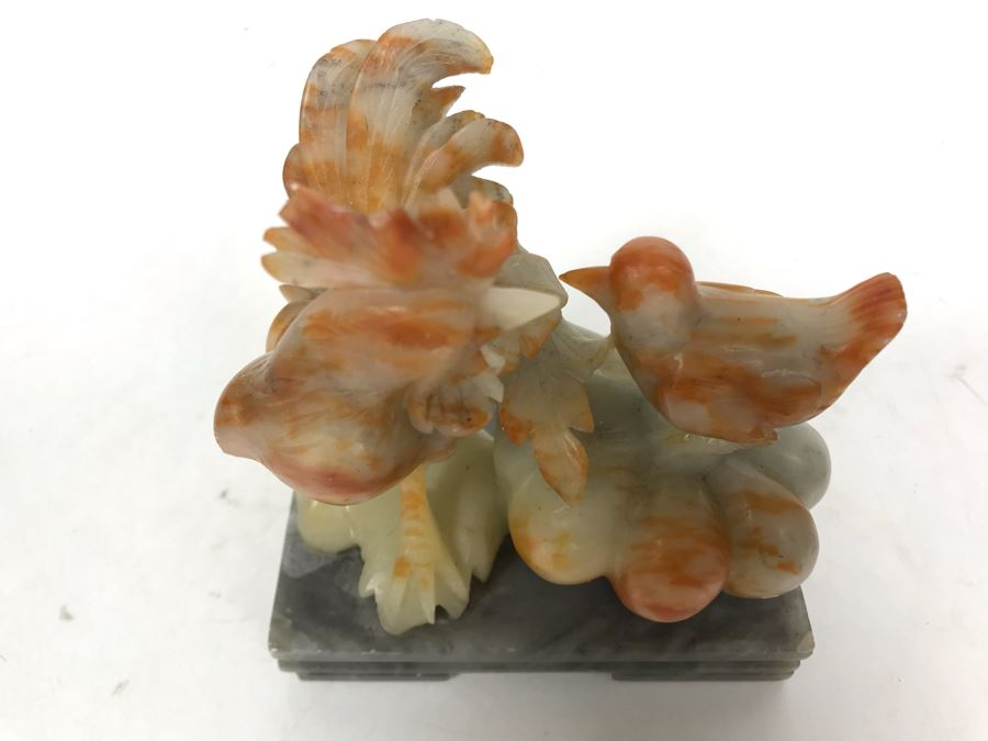 Vintage Asian Carved Stone Sculpture Of Rooster And Baby Chick 5W X 3D X 5H [Photo 3]