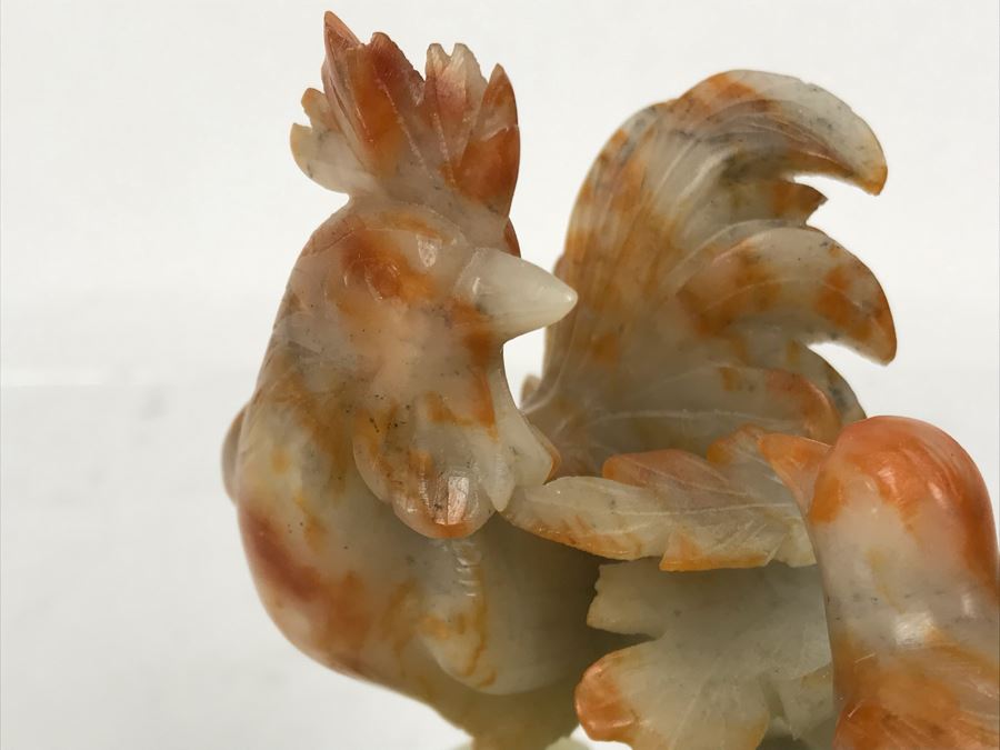 Vintage Asian Carved Stone Sculpture Of Rooster And Baby Chick 5W X 3D X 5H [Photo 7]