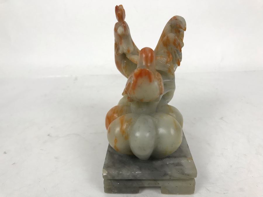 Vintage Asian Carved Stone Sculpture Of Rooster And Baby Chick 5W X 3D X 5H [Photo 6]