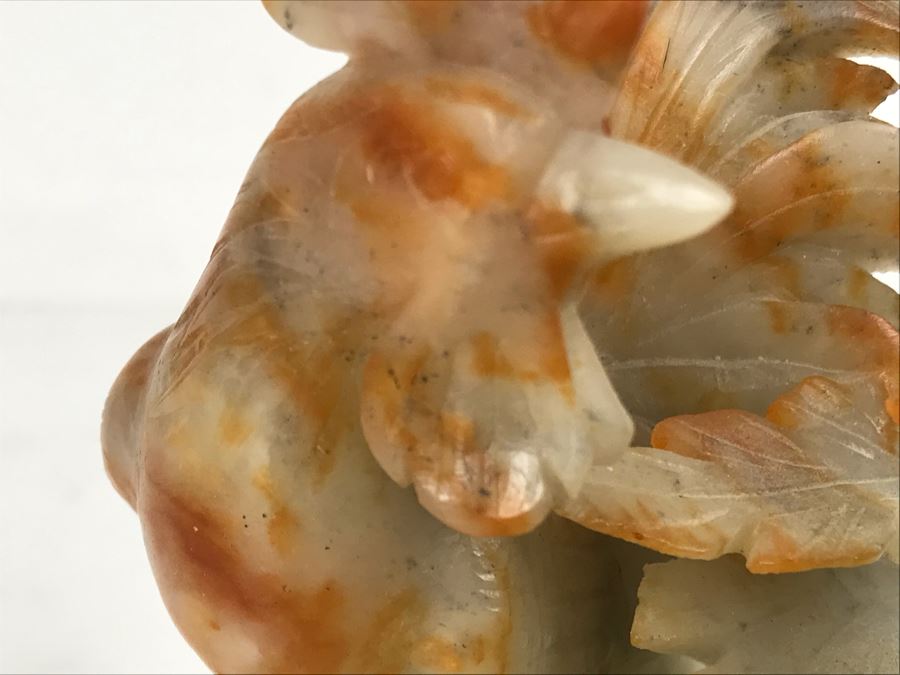 Vintage Asian Carved Stone Sculpture Of Rooster And Baby Chick 5W X 3D X 5H [Photo 8]