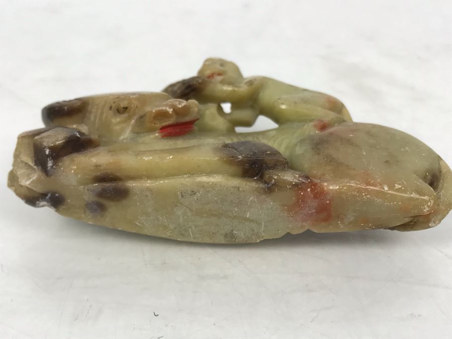 Vintage Asian Carved Stone Sculpture Of Monkey On Sleeping Bull's Back 3.5W X 2H [Photo 7]