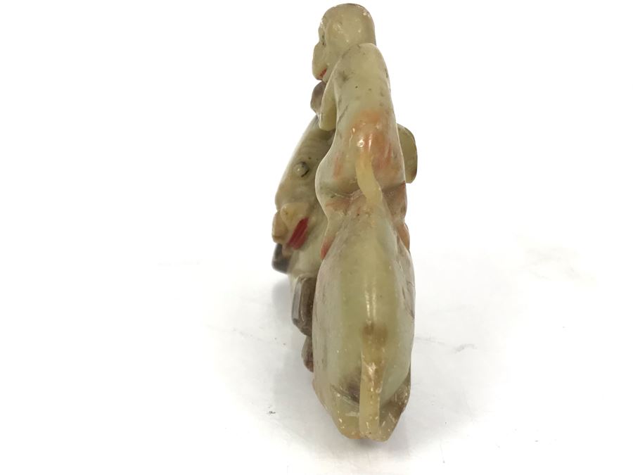 Vintage Asian Carved Stone Sculpture Of Monkey On Sleeping Bull's Back 3.5W X 2H [Photo 5]