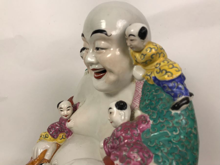Large Signed Chinese Porcelain Famille Rose Buddha With Stand 11W X 9D X 13H [Photo 20]