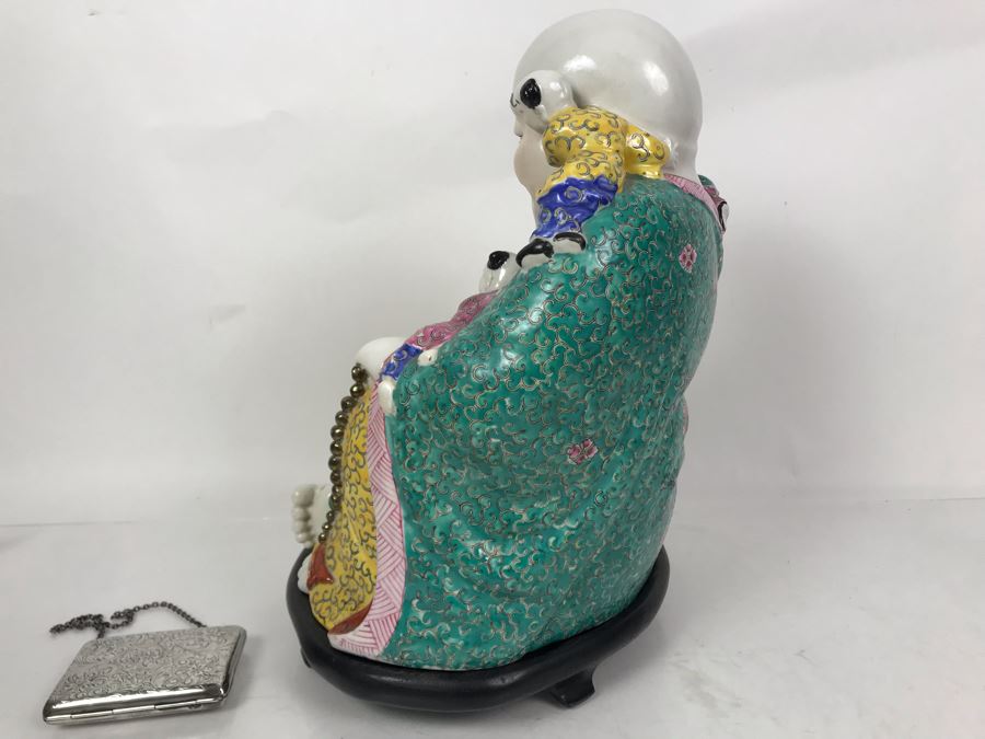 Large Signed Chinese Porcelain Famille Rose Buddha With Stand 11W X 9D X 13H [Photo 25]