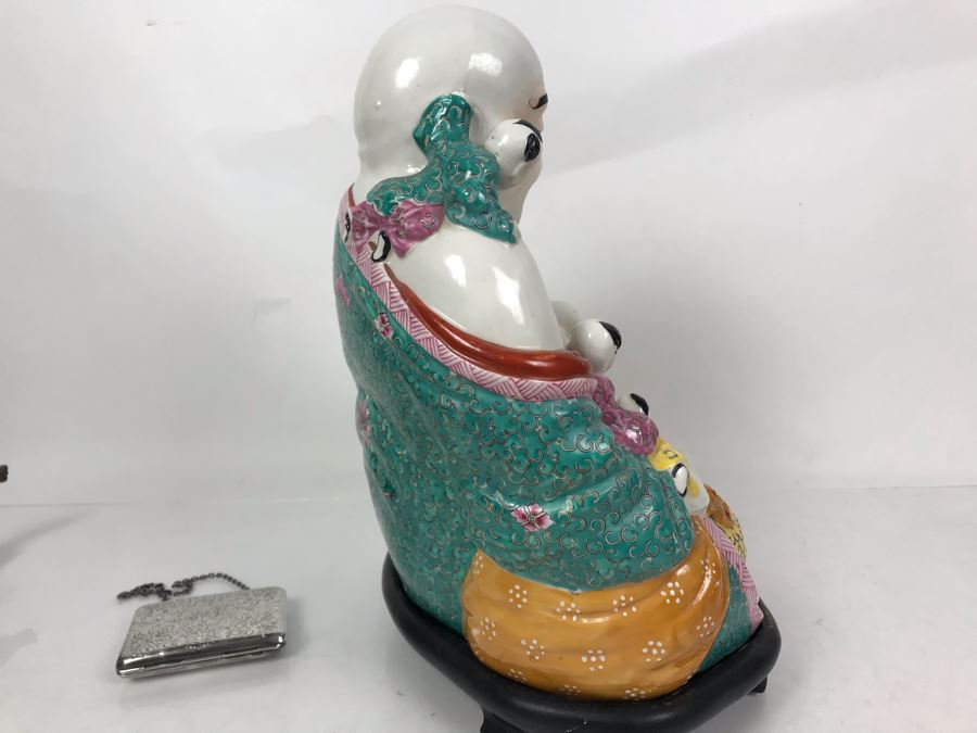 Large Signed Chinese Porcelain Famille Rose Buddha With Stand 11W X 9D X 13H [Photo 32]