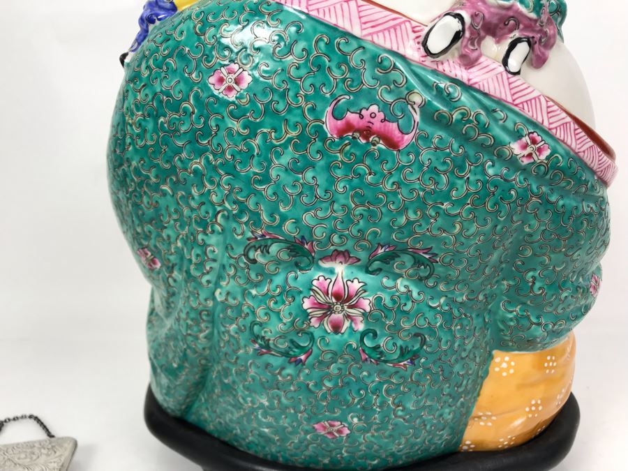 Large Signed Chinese Porcelain Famille Rose Buddha With Stand 11W X 9D X 13H [Photo 28]