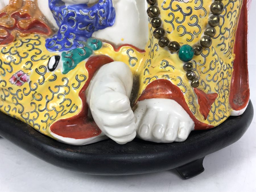 Large Signed Chinese Porcelain Famille Rose Buddha With Stand 11W X 9D X 13H [Photo 18]