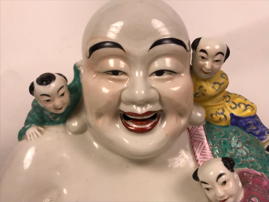 Large Signed Chinese Porcelain Famille Rose Buddha With Stand 11W X 9D X 13H [Photo 7]