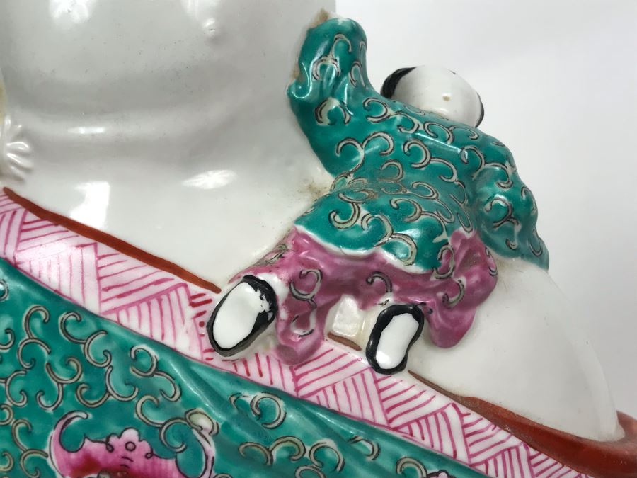 Large Signed Chinese Porcelain Famille Rose Buddha With Stand 11W X 9D X 13H [Photo 31]