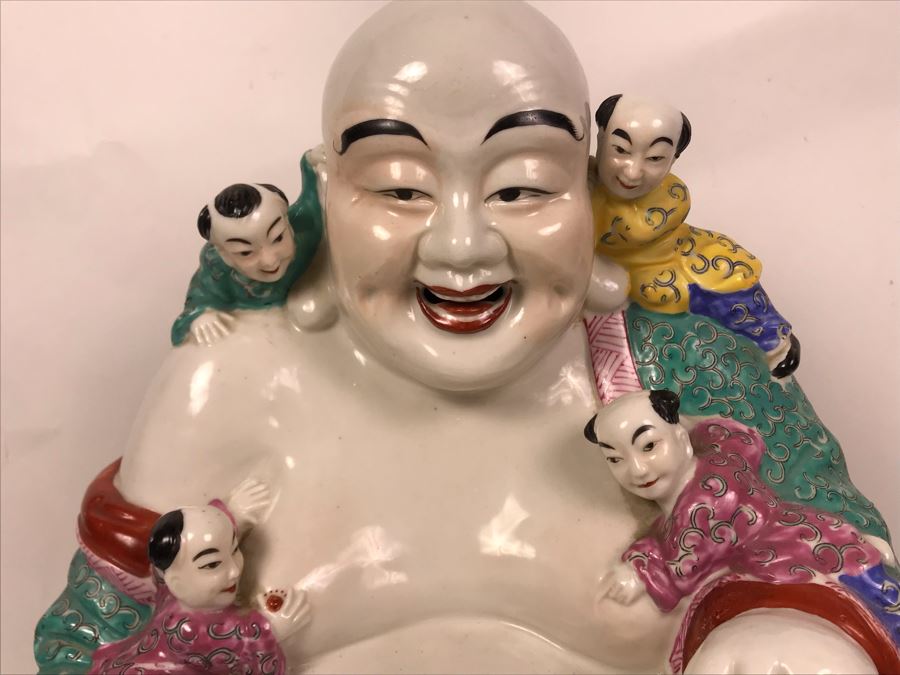 Large Signed Chinese Porcelain Famille Rose Buddha With Stand 11W X 9D X 13H [Photo 6]