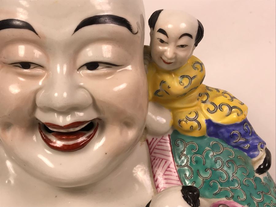Large Signed Chinese Porcelain Famille Rose Buddha With Stand 11W X 9D X 13H [Photo 8]