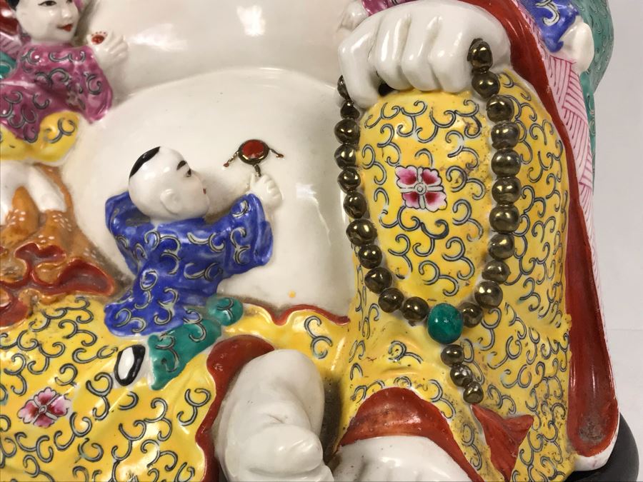 Large Signed Chinese Porcelain Famille Rose Buddha With Stand 11W X 9D X 13H [Photo 13]