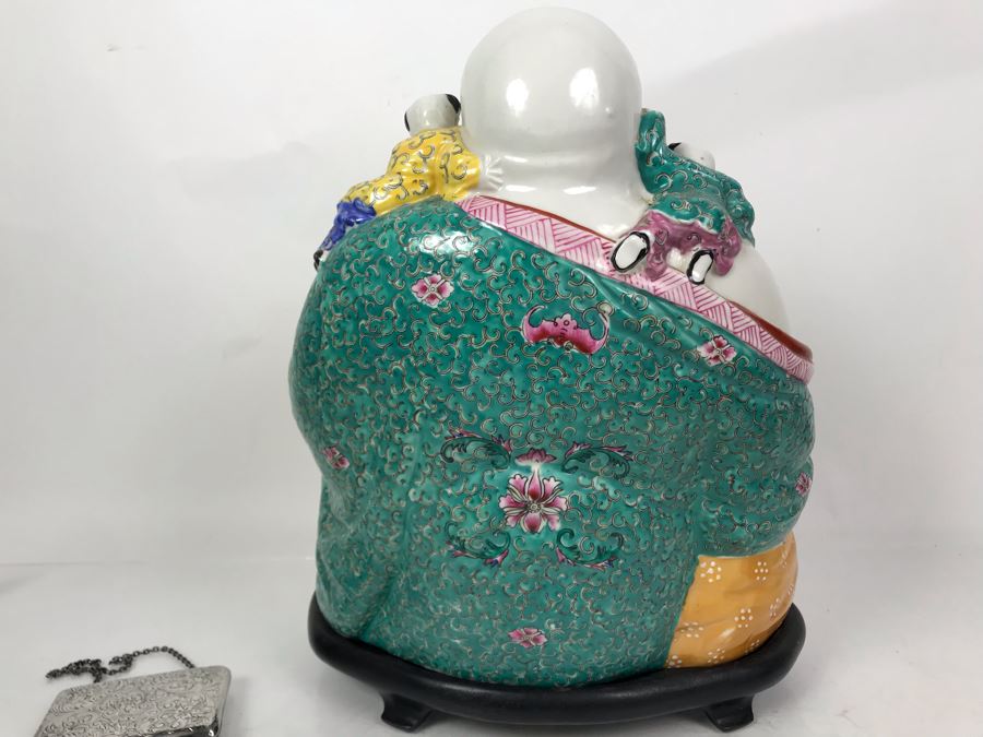 Large Signed Chinese Porcelain Famille Rose Buddha With Stand 11W X 9D X 13H [Photo 27]