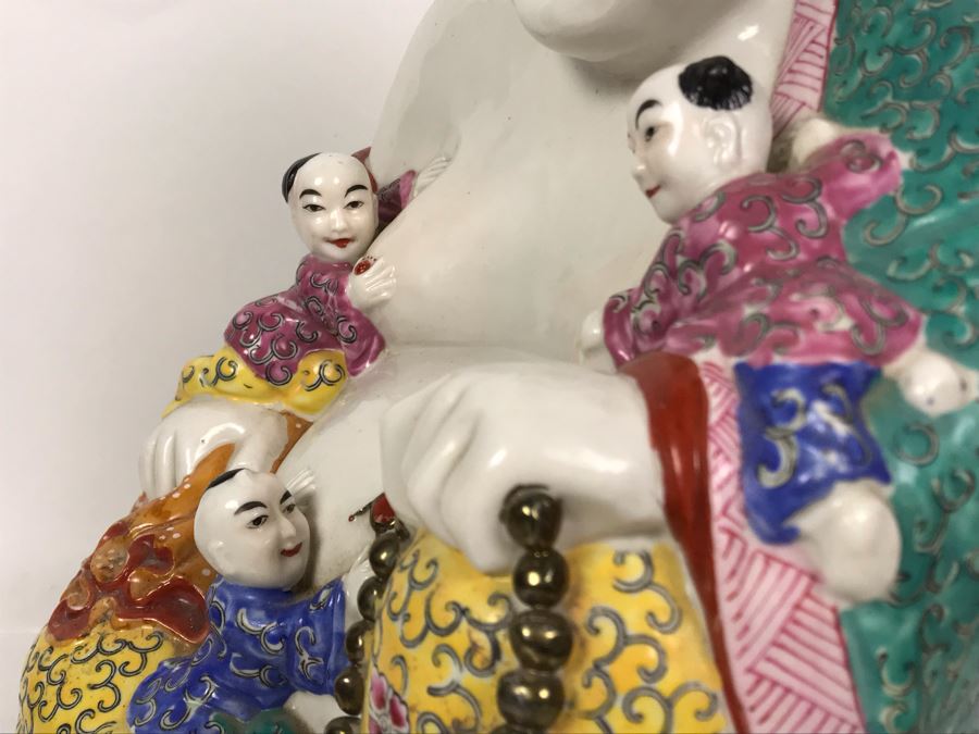 Large Signed Chinese Porcelain Famille Rose Buddha With Stand 11W X 9D X 13H [Photo 22]