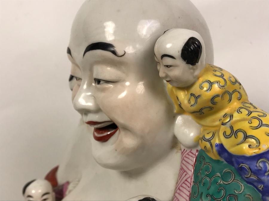 Large Signed Chinese Porcelain Famille Rose Buddha With Stand 11W X 9D X 13H [Photo 21]