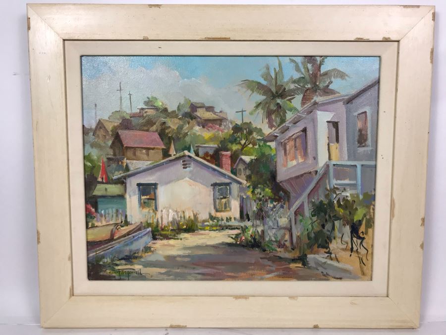 Original Signed Plein Air Oil Painting Of Laguna Titled 'Summer Road, Crystal Cove' By Marcy Fitzgerrell (1917-2003) (One Of First Woman Animators At Walt Disney Studios) 17 X 13 [Photo 3]