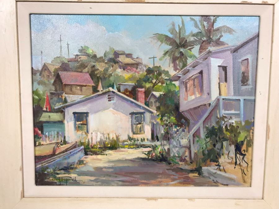 Original Signed Plein Air Oil Painting Of Laguna Titled 'Summer Road, Crystal Cove' By Marcy Fitzgerrell (1917-2003) (One Of First Woman Animators At Walt Disney Studios) 17 X 13 [Photo 4]