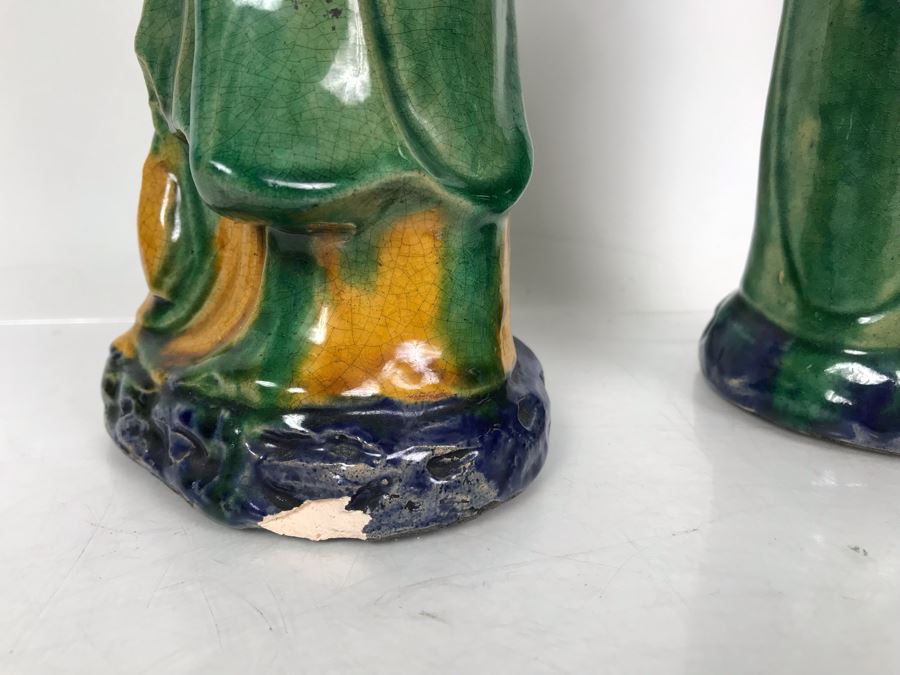 Pair Of Chinese Majolica Pottery Figures Of Guanyin 12.5H (One Figure Has Slight Chip At Base) [Photo 16]