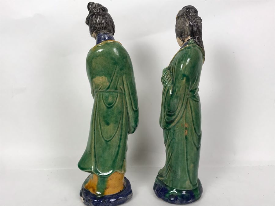 Pair Of Chinese Majolica Pottery Figures Of Guanyin 12.5H (One Figure Has Slight Chip At Base) [Photo 12]
