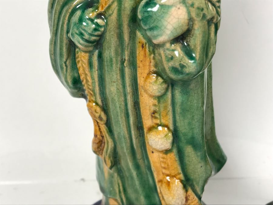 Pair Of Chinese Majolica Pottery Figures Of Guanyin 12.5H (One Figure Has Slight Chip At Base) [Photo 10]