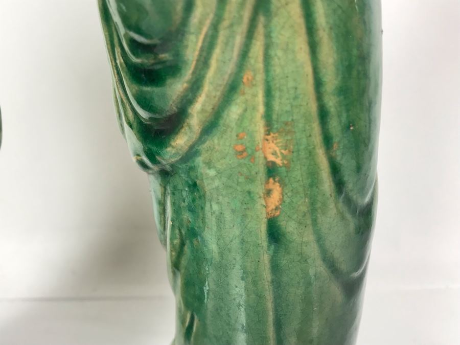 Pair Of Chinese Majolica Pottery Figures Of Guanyin 12.5H (One Figure Has Slight Chip At Base) [Photo 13]