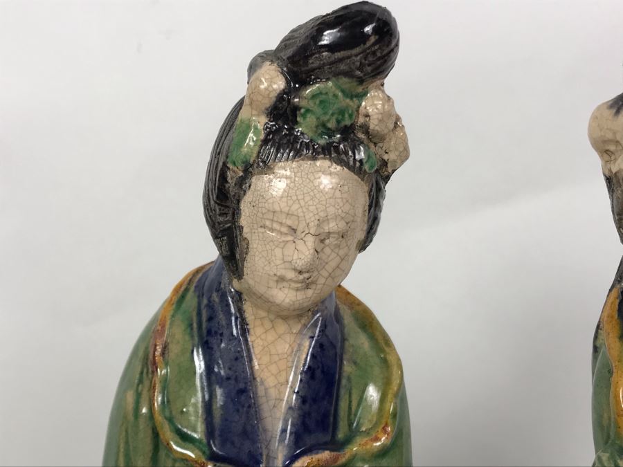 Pair Of Chinese Majolica Pottery Figures Of Guanyin 12.5H (One Figure Has Slight Chip At Base) [Photo 4]