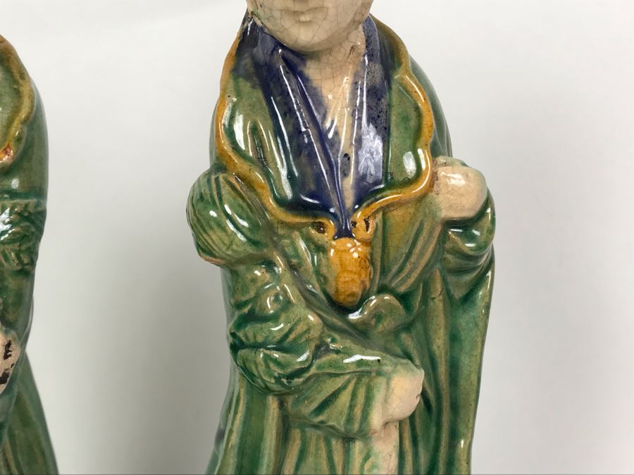Pair Of Chinese Majolica Pottery Figures Of Guanyin 12.5H (One Figure Has Slight Chip At Base) [Photo 6]