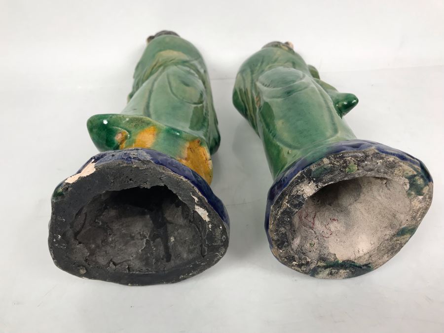 Pair Of Chinese Majolica Pottery Figures Of Guanyin 12.5H (One Figure Has Slight Chip At Base) [Photo 18]