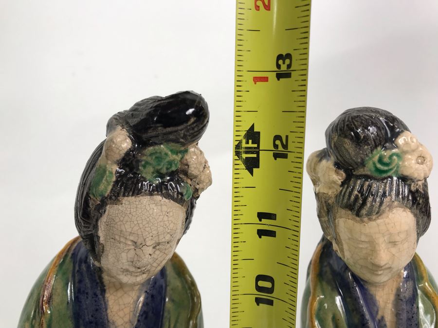 Pair Of Chinese Majolica Pottery Figures Of Guanyin 12.5H (One Figure Has Slight Chip At Base) [Photo 20]