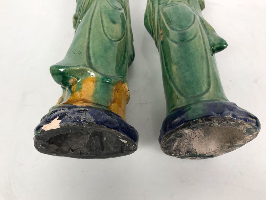 Pair Of Chinese Majolica Pottery Figures Of Guanyin 12.5H (One Figure Has Slight Chip At Base) [Photo 19]