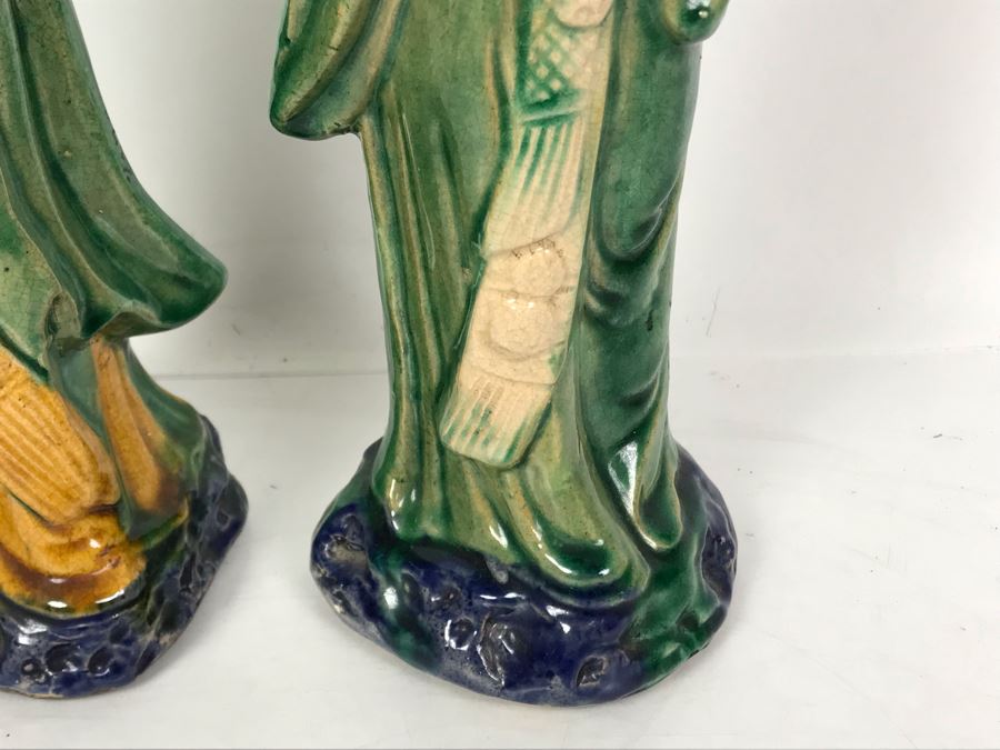 Pair Of Chinese Majolica Pottery Figures Of Guanyin 12.5H (One Figure Has Slight Chip At Base) [Photo 7]