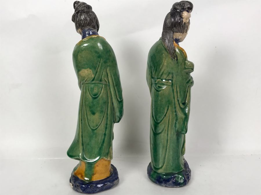 Pair Of Chinese Majolica Pottery Figures Of Guanyin 12.5H (One Figure Has Slight Chip At Base) [Photo 14]