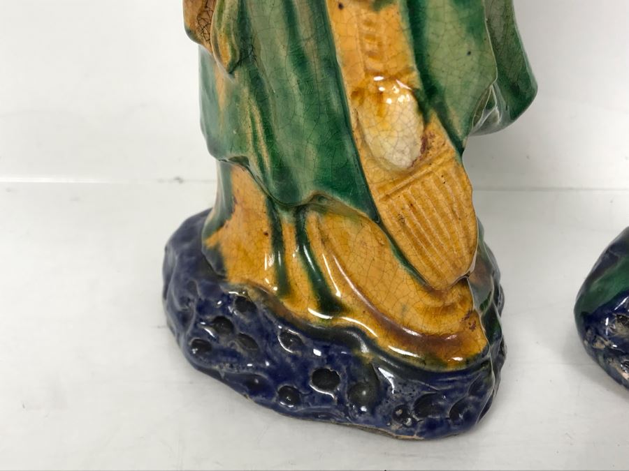 Pair Of Chinese Majolica Pottery Figures Of Guanyin 12.5H (One Figure Has Slight Chip At Base) [Photo 11]