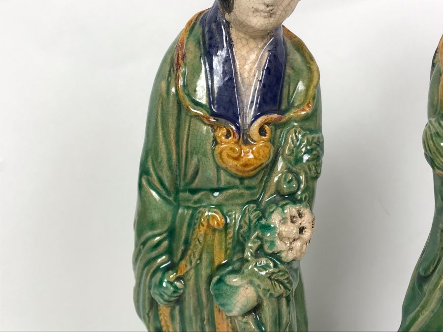 Pair Of Chinese Majolica Pottery Figures Of Guanyin 12.5H (One Figure Has Slight Chip At Base) [Photo 8]