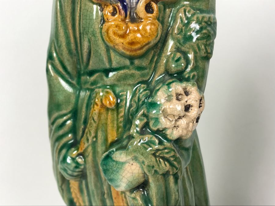 Pair Of Chinese Majolica Pottery Figures Of Guanyin 12.5H (One Figure Has Slight Chip At Base) [Photo 9]