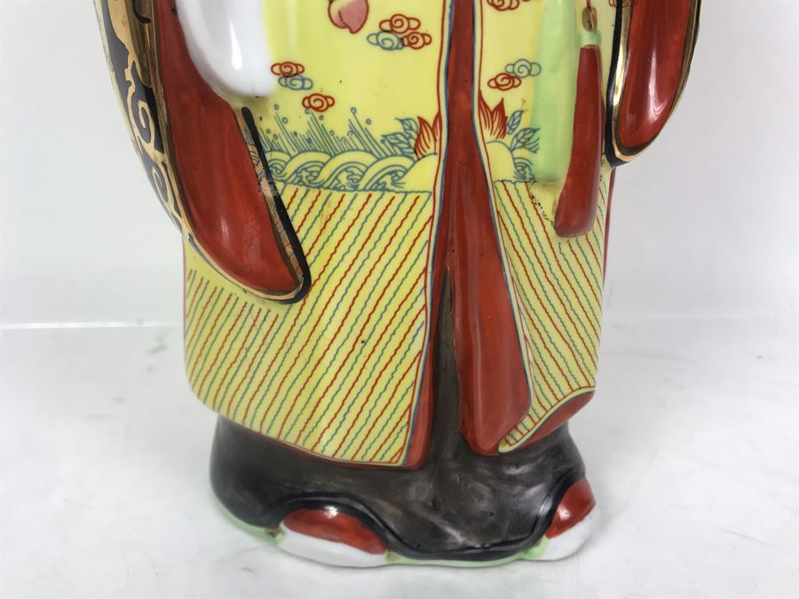 Large Chinese Hand Painted Porcelain Elder Figure Shou Lao God Of Longevity 14.5H [Photo 7]