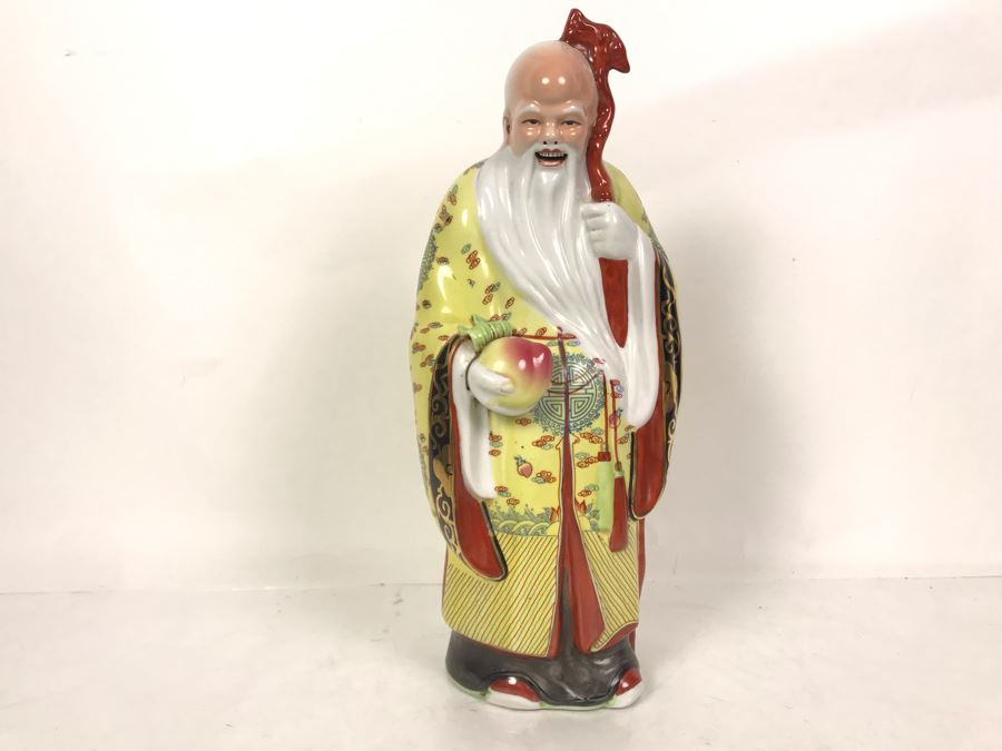 Large Chinese Hand Painted Porcelain Elder Figure Shou Lao God Of Longevity 14.5H [Photo 2]