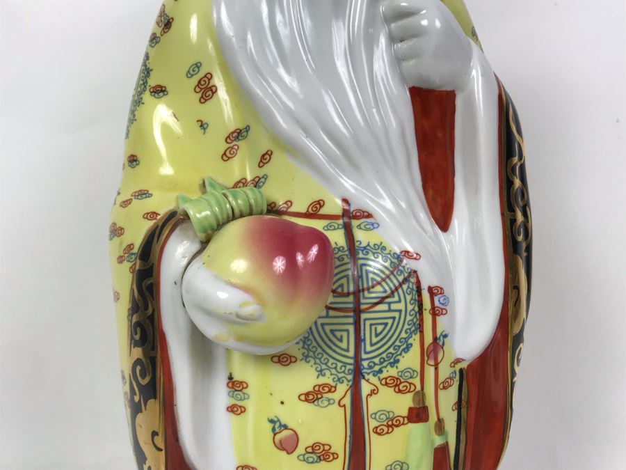 Large Chinese Hand Painted Porcelain Elder Figure Shou Lao God Of Longevity 14.5H [Photo 6]