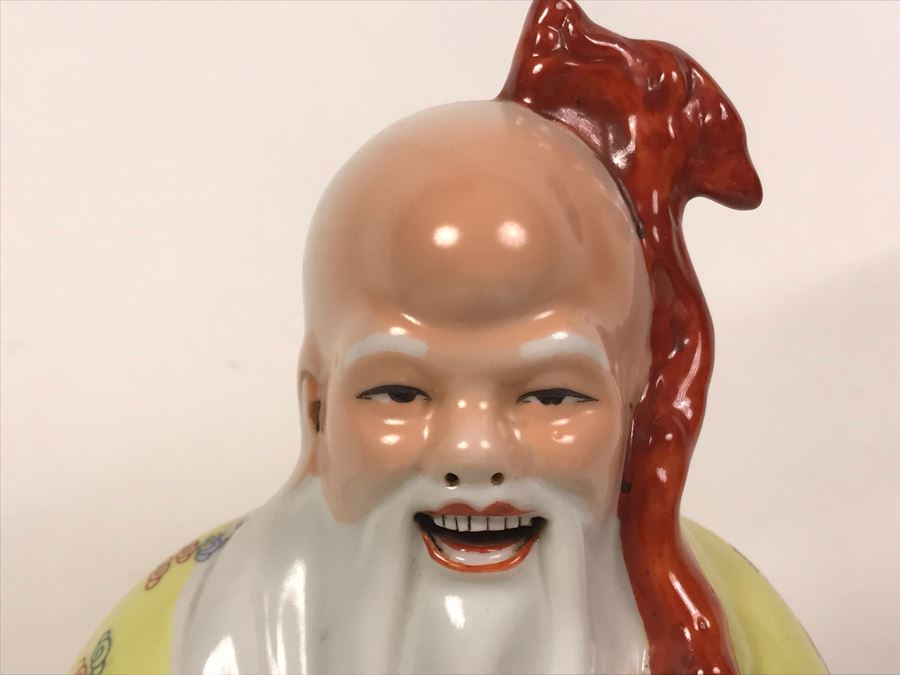 Large Chinese Hand Painted Porcelain Elder Figure Shou Lao God Of Longevity 14.5H [Photo 4]