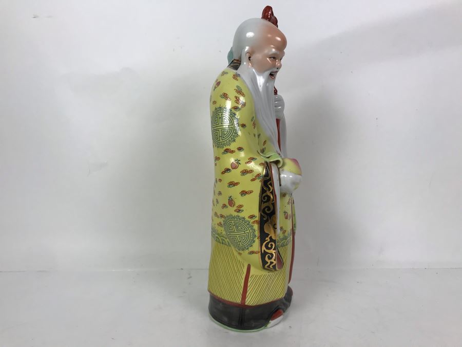 Large Chinese Hand Painted Porcelain Elder Figure Shou Lao God Of Longevity 14.5H [Photo 8]