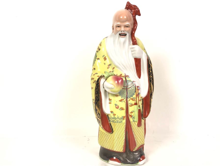 Large Chinese Hand Painted Porcelain Elder Figure Shou Lao God Of Longevity 14.5H [Photo 3]