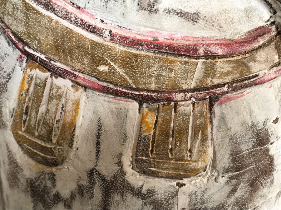 Large Heavy Hand Carved Wooden Painted Elephant Stool Seat [Photo 14]