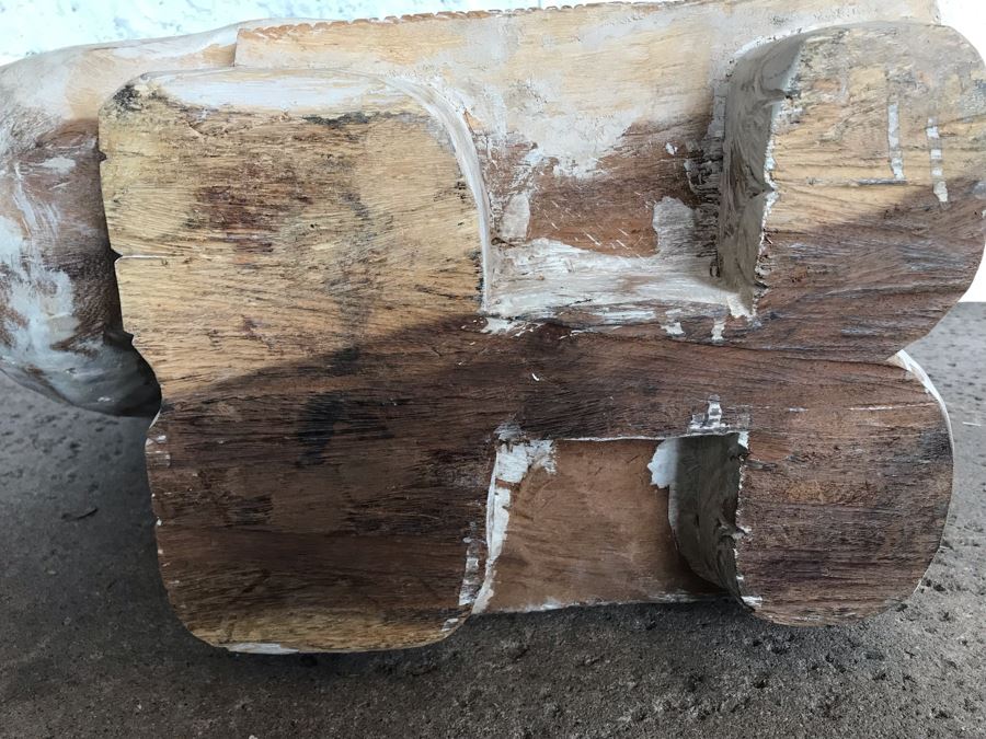 Large Heavy Hand Carved Wooden Painted Elephant Stool Seat [Photo 17]